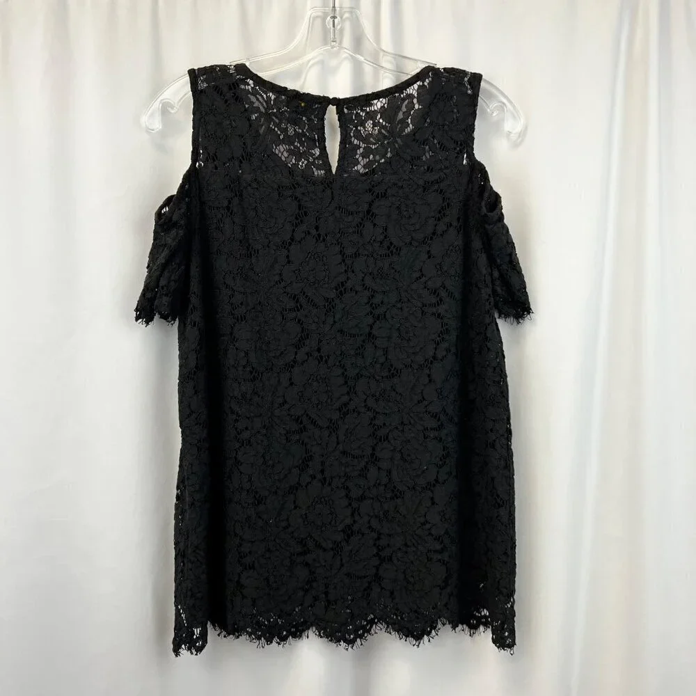 Lee Cold Shoulder Short Sleeve Lace Blouse Women’s Size M Keyhole Back Lined - Picture 7 of 9